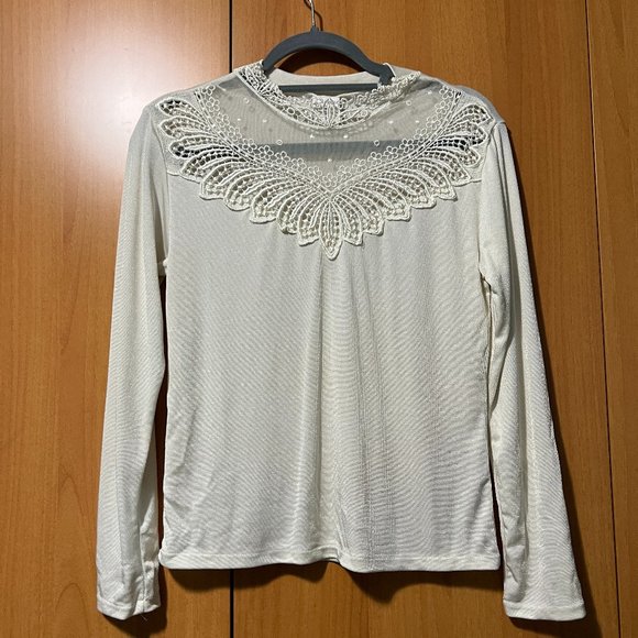 White Long Sleeve with Mesh collar detail - Picture 1 of 4